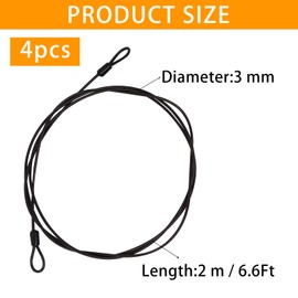SWZHAI 6.6FT Security Cable Lock 3mm Braided Steel Coated Safety Cable Luggage Lock, Flexible Steel Cable Wire Rope Double Loops for Outdoor, Clothesline, Black (4 Pack)