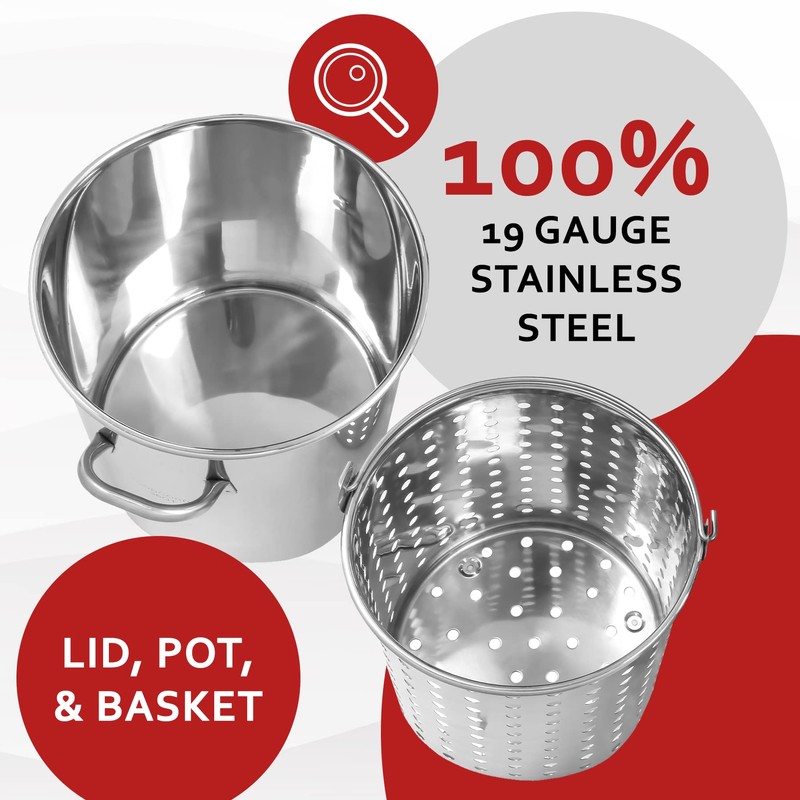 CONCORD 42 QT Stainless Steel Stock Pot w/Basket. Heavy Kettle.