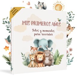 HuBorns - Baby Album First Year to 5 for Gluing Photos, Photo Album Children + 50 Pages and Stickers, Original Memory Book Baby, Photo Album Baby Photo Album for Baby Shower Gift (Friends, Spanish)