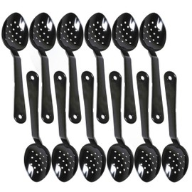 TrueCraftware Set of 12 Perforated 13-Inch Serving Spoon Polycarbonate Black Color- Salad/Buffet Catering Spoons Large Serving Spoons Utensils Serving for Buffet Banquet Flatware Kitchen