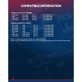 KAX Steering Knuckle Fit for Ram 1500 2011-2018, Dodge Ram 1500 2003-2010, Ram 1500 Classic 2019-2021,Front Right Passenger Side Replaces 698238
