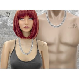 RUGGED steel Stainless Steel Curb Chain Solid 45 50 55 60 cm (7 or 11 mm Wide) Silver/Black/Black Vintage (Including Jewellery Box), Stainless Steel