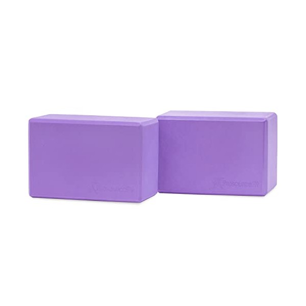 ProsourceFit Foam Yoga Blocks Set of 2, High Density EVA Yoga Bricks, Sturdy Yoga Prop Large Size 4”x 6” x 9” (Purple)