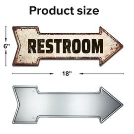 Restroom Rustic Right Arrow Tin Sign, Home Accent Toilet Sign, Vintage Looking Metal Signs 6 x 18 Inch