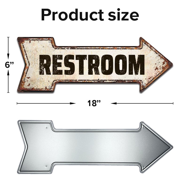 Restroom Rustic Right Arrow Tin Sign, Home Accent Toilet Sign,