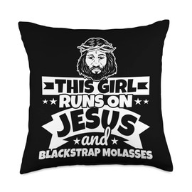 Girl runs on Jesus and Blackstrap molasses Throw Pillow, 18x18, Multicolor