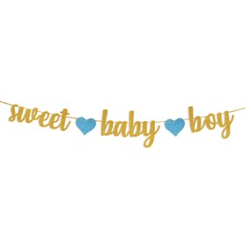 Sweet Baby Boy Banner - Its A Boy Banner Baby Shower Banner Gender Reveal Decoration, Gold Glitter Banner Its A Boy Sign Baby Boy Garland First Birthday Party Baby Boy Shower Decorations