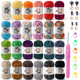 20 Pack Multicolor Crochet Yarn, Fluffy Chunky Chenille Yarn for Crocheting, Fuzzy Velvet Yarn for Crochet Kit, Baby Yarn for Crocheting Soft Amigurumi Yarn Set A (100g/87yds Each)