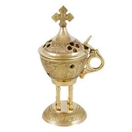 NKlaus Smoke burner with hinged lid and cross 18 cm high brass gold incense burner operating mode smoking charcoal on sand decoration 4018