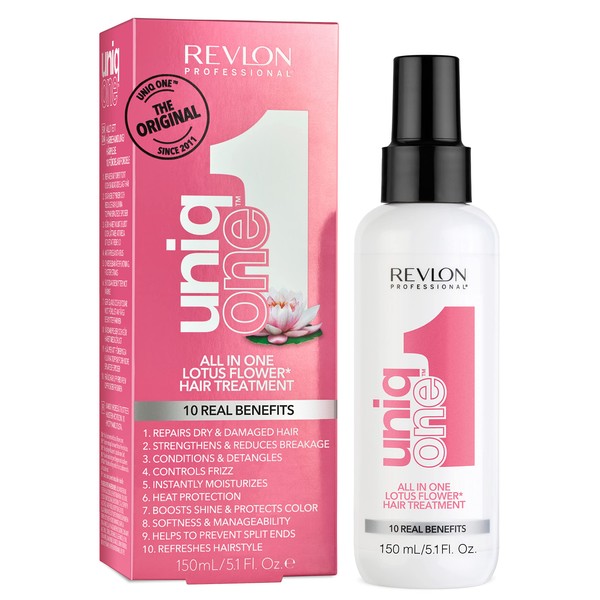 REVLON PROFESSIONAL UNIQONE HAIR TREATMENT, Moisturizing Leave-In Product, Repair For Damaged Hair, Promotes Healthy Hair, Lotus Flower Fragrance, 5.1 Fl Oz (Pack of 1)
