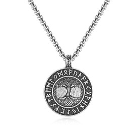 PiercingJak Norse Vikings Necklace The Tree Life Pendant Necklace Nordic Viking Amulet Pendant Necklaces Nordic Talisman for Men Women
