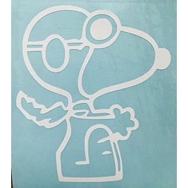 Snoophy Cartoon Dog Vinyl Decal Die Cut Sticker Car Truck Window Laptop Tumbler (5.5", White)