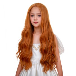 Edivd Children Ginger Orange Wig Long Dark Orange Wavy Curly Wig for Girls Kids Part Wigs Heat Resistant Synthetic Hair with Cap