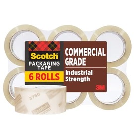 Scotch Cinta de embalaje de grado comercial 3750, 1.9 pulgadas x 54.6 yardas, transparente, paquete de 6