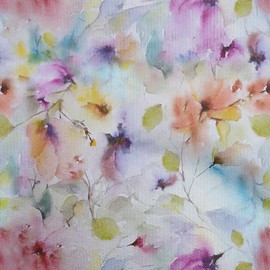 oneOone Viscose Jersey Multicolor Fabric Abstract Watercolor Floral Sewing Material Print Fabric by The Yard 60 Inch Wide