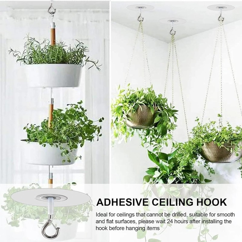 Adhesive Ceiling Hook - Weight-Bearing Stick-On Ceiling Hook, Sticky Ceiling