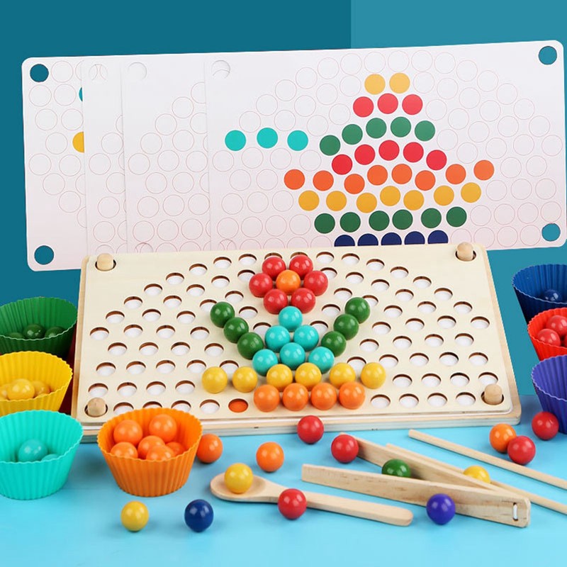 Wooden Peg Board Beads Game Educational Rainbow Clip Beads Puzzle