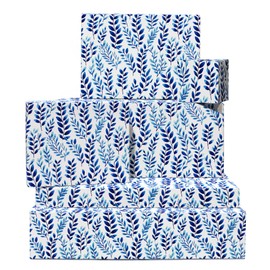 CENTRAL 23 White Wrapping Paper - 6 Sheets Of Gift Wrap For Men And Women - Blue Leaves - Winter - For Birthday Wedding Christmas - Comes With Stickers