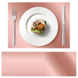 100 Pcs Rose Gold Placemats Bulk 10 x 14 Scalloped Disposable Paper Placemats Decorative Mirror Foil Chargers Table Mat for Kitchen Wedding Baby Shower Banquet Party Holiday Table Decor