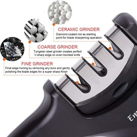 Afilador de Cuchillos Cocina 3 Etapa Manual Profesional Afiladores Manuales con Varilla de Cerámica/Diamante/Hoja de Acero de Tungsteno - Acero Inoxidable Cuchillas de Restauración y Polaco con Base Antideslizante/Mango Ergonómico para Cualquier Tipo de 
