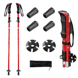 Glvaner トレッキングポール 2本セット 折りたたみ 超軽量 トレッキングステッキ アルミ製 5段伸縮式 登山ストック ウォーキングポール コンパクト 長さ調整可能 お花見 山登り ハイキング アウトドア (レッド)