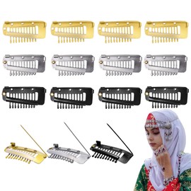 Eowppue Pack of 12 Stainless Steel Clips with Safety Pins for Wig Clips, Brooches, BB Clips, Rubber Bands, Suitable for Headscarves and Shirts (Black)