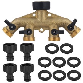Moendergo 4 Way Hose Splitter Tap, 3/4" Garden Brass Hose Connector Garden Tap Adaptor with Individual Shut OFF/ON Valve for Outdoor Irrigation Watering