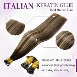LaaVoo I Tips Hair Extensions Real Human Hair Balayage Dark Brown to Caramel Brown Itip Hair Extensions Real Human Hair Long Straight I Tip Hair Extensions Human Hair 24" 50g