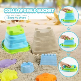 20PCS Beach Toys Set with Collapsible Bucket Spade Sand Moulds in Mesh Bag, Sand Pit Kit with 8 Animals Moulds 4 Castle Mould 4 Spade,Summer Party Accesories for Toddlers Kids Boys Girls Age 2 3 4 5