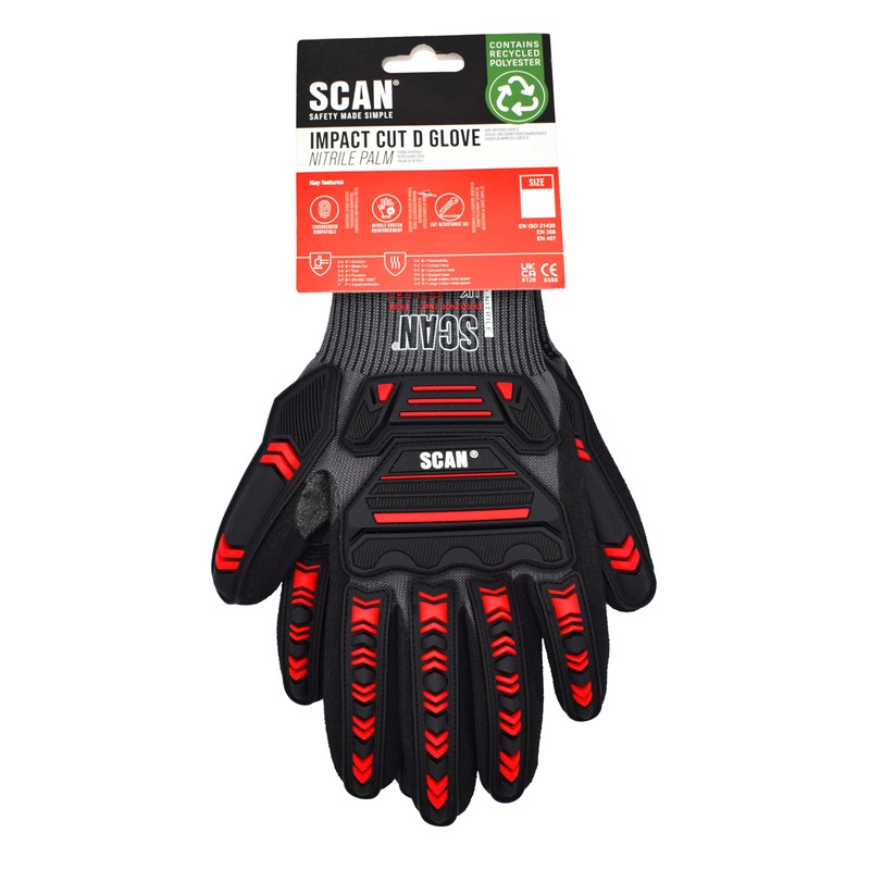 Scan Impact Cut Resistant Level D Gloves, Nitrile Palm, Enhanced