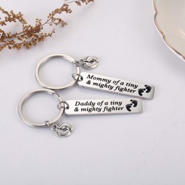 Ralukiia NICU Dad Mom Preemie Baby Gift - Mommy/Daddy of A Tiny Mighty Fighter Keychain Support NICU Parents Care Basket Neonatal Intensive Care Unit Gift