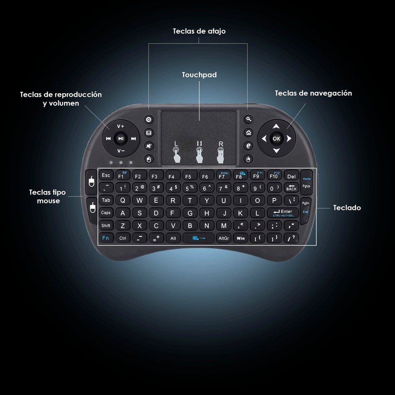 DOSYU Mini Teclado Inalámbrico con Luces para Smart TV, Consolas,