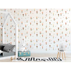 Boho Flower Wall Decals – 246 PCS Retro Floral Stickers in Green, Orange, Pink & Yellow, Peel and Stick PVC-Free Fabric for Nursery & Kids Room – 6 A4 Sheets – Made in Australia