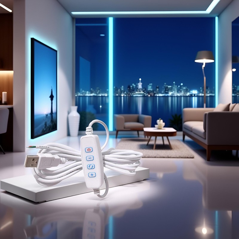 White DC5V USB LED Dimmer Extension Cable with On/Off Switch