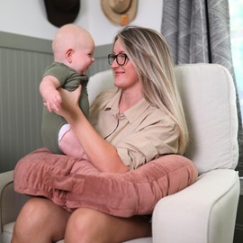 One Z Nursing Pillow with Removable Cover, Washable Cover, Breastfeeding Pillow, Bottle Feeding, Anti Reflux Baby Lounger, Tummy Time Positioner, The Baby Necessities, Newborn Baby Gift, (Pink Rust)