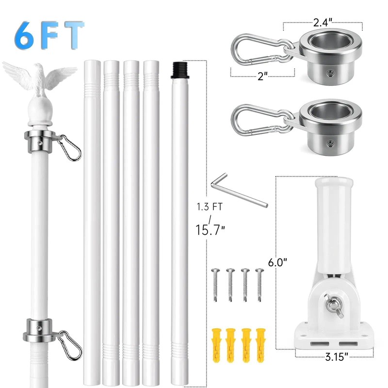 6FT Flag Pole for Outside House with Steel Bearing Rings,