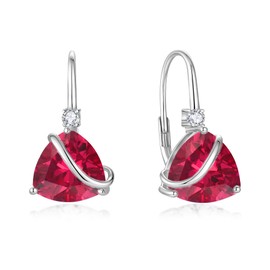 YIFSIY Women Ruby Leverback Earrings 925 Sterling Silver Triangle cut July Birthstone Dangle Drop Earring Infinity Jewelry Gifts for Wife Mom
