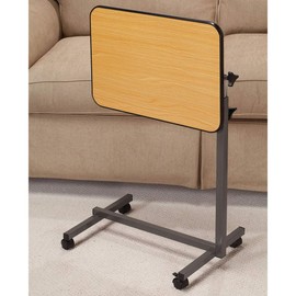EasyComforts Rolling Tray Table with Swivel Casters, Adjustable Height & Angle, Wood Grain Laminate Top