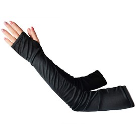 LingDooo Women Mens 100% Silk Gloves Arm Warmers Outdoor Sun Block Soft Long Arm Sleeve Fingerless Gloves Running Golf Cycling Driving (M, Black)