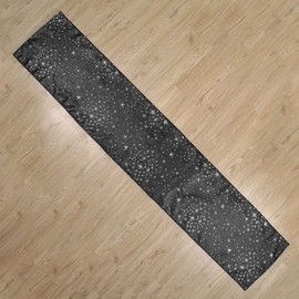 CAIT CHAPMAN HOME COLLECTION Shimmer Twinkling Stars Black Silver Metallic Woven Table Runner (14”x72”)