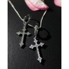 Generic Cross Earrings, Silver Dangle Hoop, Huggie, CZ Stones