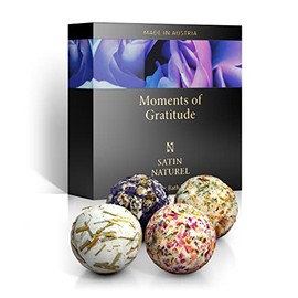 Birthday Gifts for Women 4X Organic Bath Bombs, Handmade Bath Set with Natural Essential Oil and Bio Shea Butter for Deep Skin Hydration & Mind Relaxation, Skincare Set Gifts for Her by Satin Naturel