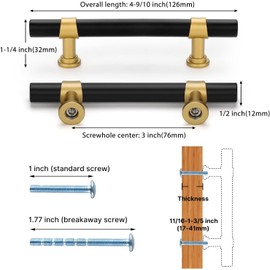 goldenwarm 10 Pack Black and Gold Kitchen Cabinet Handles Drawer Pulls Matte Gold and Black - Stainless Steel Cupboard Door Handles/Dresser Handles Cabinet Hardware 3"(76mm) Hole Center