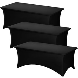 Fixwal 3 Pack Black Table Cloths Rectangle 8FT, Tablecloths Rectangular Stretch Spandex Fitted Table Covers 8 ft for Parties, Trade Shows, Banquet, Weddings, Buffet, Graduation Decorations