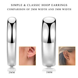 Silver Hoops Earrings for Women, Small Sterling Silver Hoop Earrings Cartilage Huggie Hypoallergenic Earrings for Girl│Unisex Sleeper Hinged Hoop Earrings for Christmas Birthday Gift 8mm
