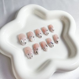 [Handmade Nail Tips] Stone Gradient Wedding Nails - Coffin (Long) / [수제 네일팁] 스톤 그라데이션 웨딩네일 - 코핀(롱)