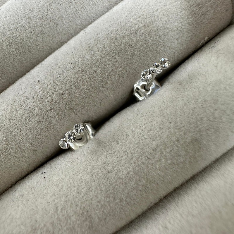 Tiny Sterling Silver Triple Clear CZ Stud Earrings