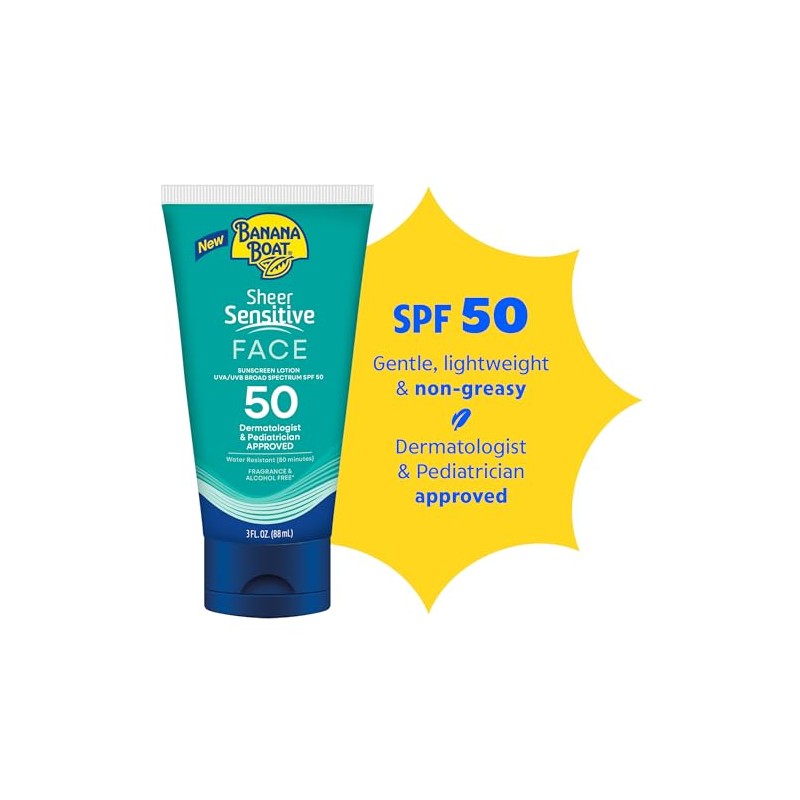 Banana Boat Sheer Sensitive Face Sunscreen Lotion, SPF 50, 3oz