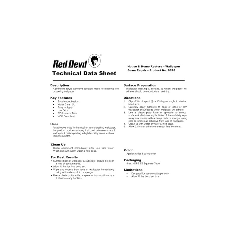 Red Devil 0878 Wallpaper Seam Repair, Wallpaper Adhesive, House &