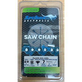 Archer 8" Chainsaw Chain 3/8" LP .043 Gauge 34DL Compatible with Dewalt 20V DCPS620B, Sun Joe SWJ800E, Worx WG310 & Oregon 90PX034G